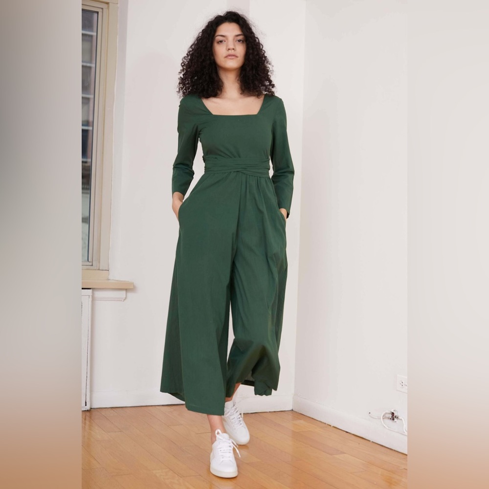 Women’s Square-Neck Forest Green Jumpsuit